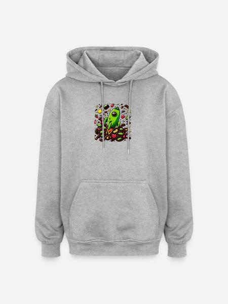Green rocket in the chocolate universe - Oversized Unisex Hoodie - heather grey