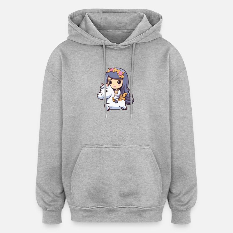 Prinzessin Pferd Comic - Oversized Unisex Hoodie - Grau meliert