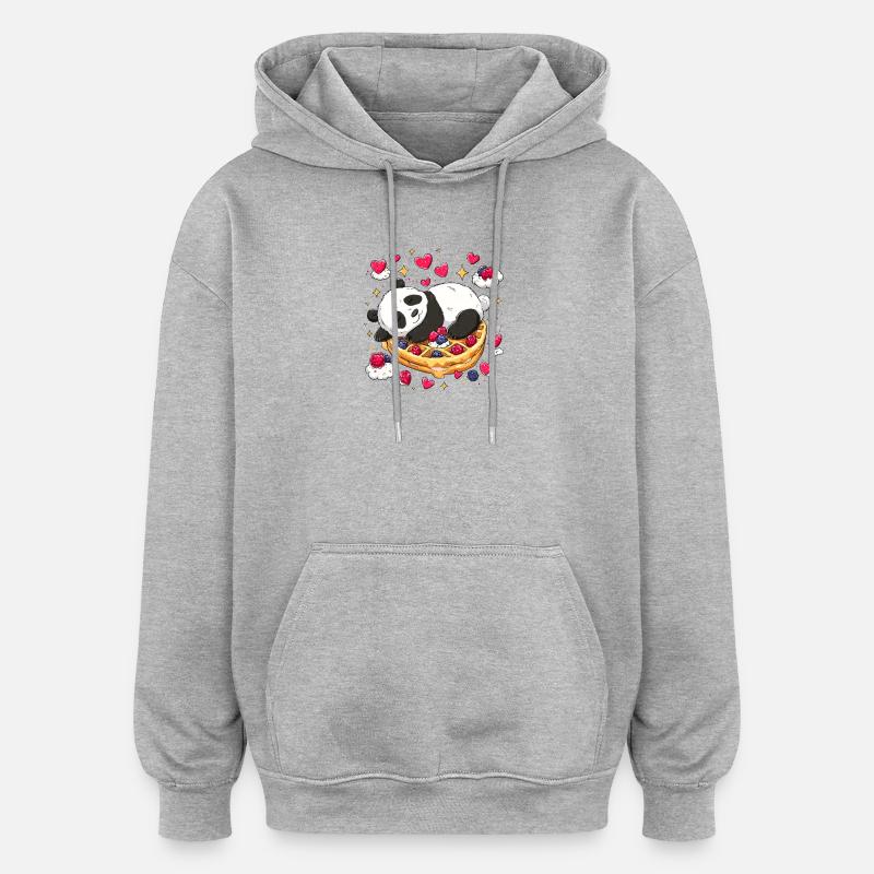 Panda on Waffle Dreams - Sweat à capuche oversize unisexe - gris chiné