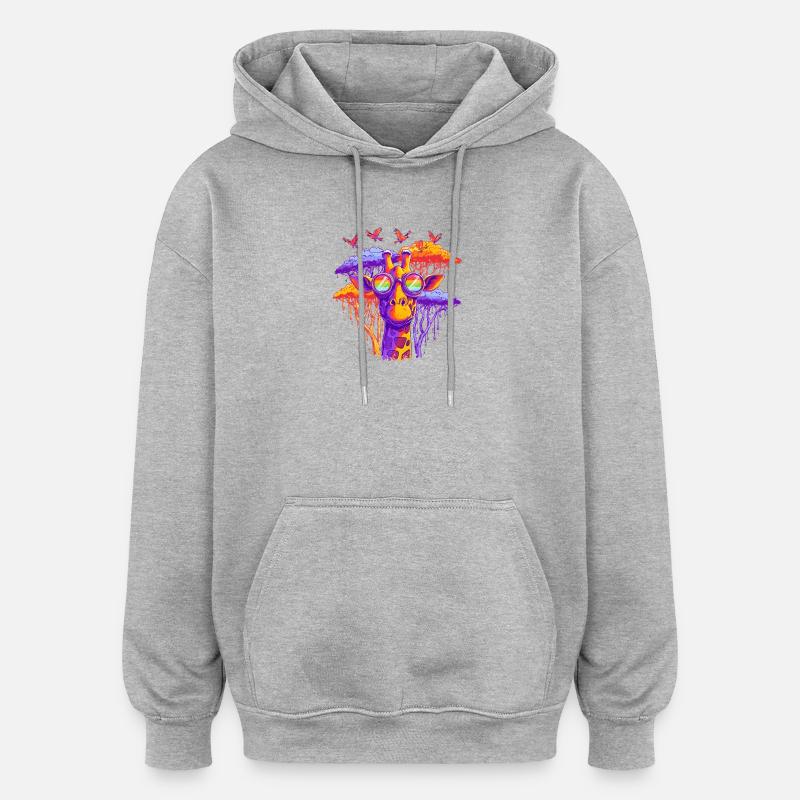 Fantasie Giraffe mit Regenbogenbrille - Oversized Unisex Hoodie - Grau meliert