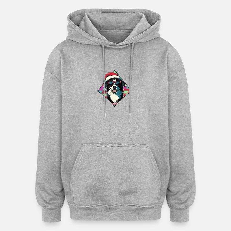 Santas Hund mit Sonnenbrille - Oversized Unisex Hoodie - Grau meliert