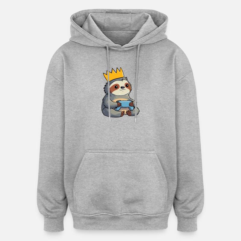 Faultier mit Krone und controller - Oversized Unisex Hoodie - Grau meliert