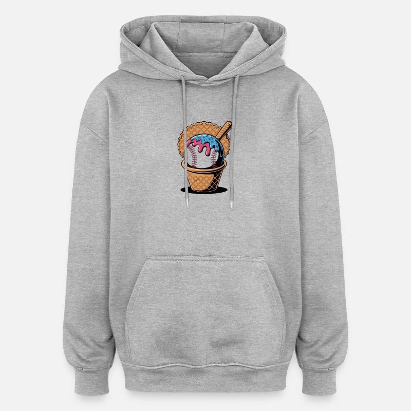 Baseball Eiscreme In Waffel Mit Schläger - Oversized Unisex Hoodie - Grau meliert