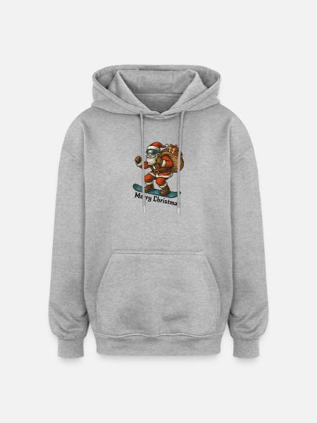 Santa Snowboard Merry Christmas - Oversized Unisex Hoodie - heather grey