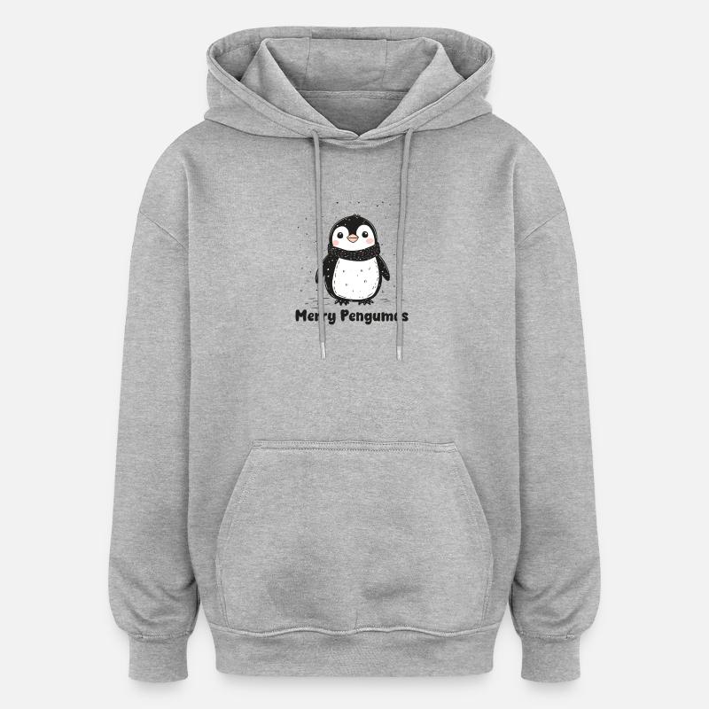 Joyeuses manchots, mignons manchots de Noël - Sweat à capuche oversize unisexe - gris chiné
