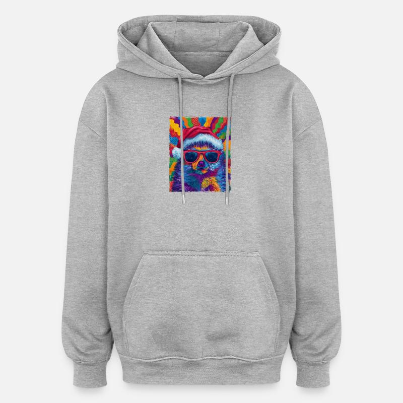 Portrait de Noël du hérisson - Sweat à capuche oversize unisexe - gris chiné