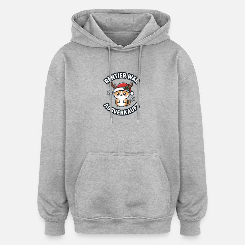 Reindeer Cat de Noël Complet - Sweat à capuche oversize unisexe - gris chiné