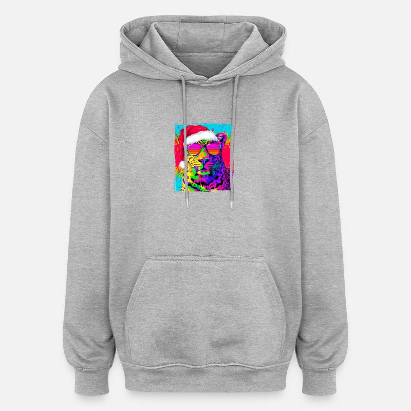 Portrait de Noël du léopard - Sweat à capuche oversize unisexe - gris chiné