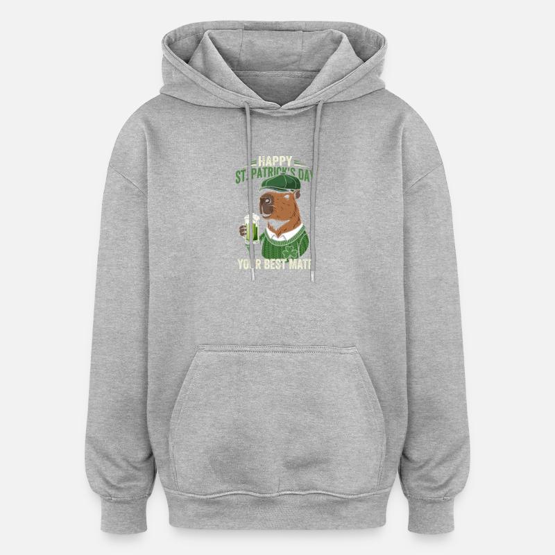 St. Patrick's Day Bär mit Bier - Oversized Unisex Hoodie - Grau meliert