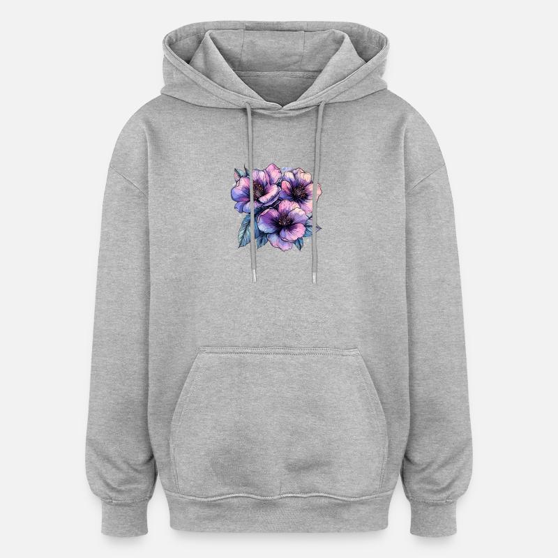Bouquet de fleurs bleu-violet - Sweat à capuche oversize unisexe - gris chiné