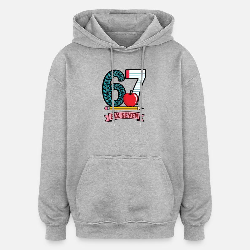 6 7 Pomme et Crayon - Sweat à capuche oversize unisexe - gris chiné