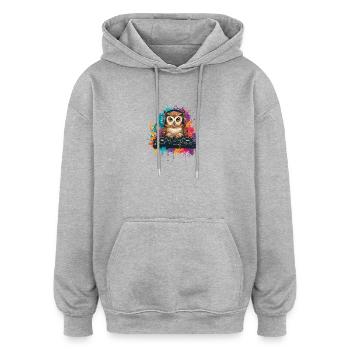 Eule am DJ Mischpult - Oversized Unisex Hoodie - Grau meliert - Vorne - Noah (186cm)