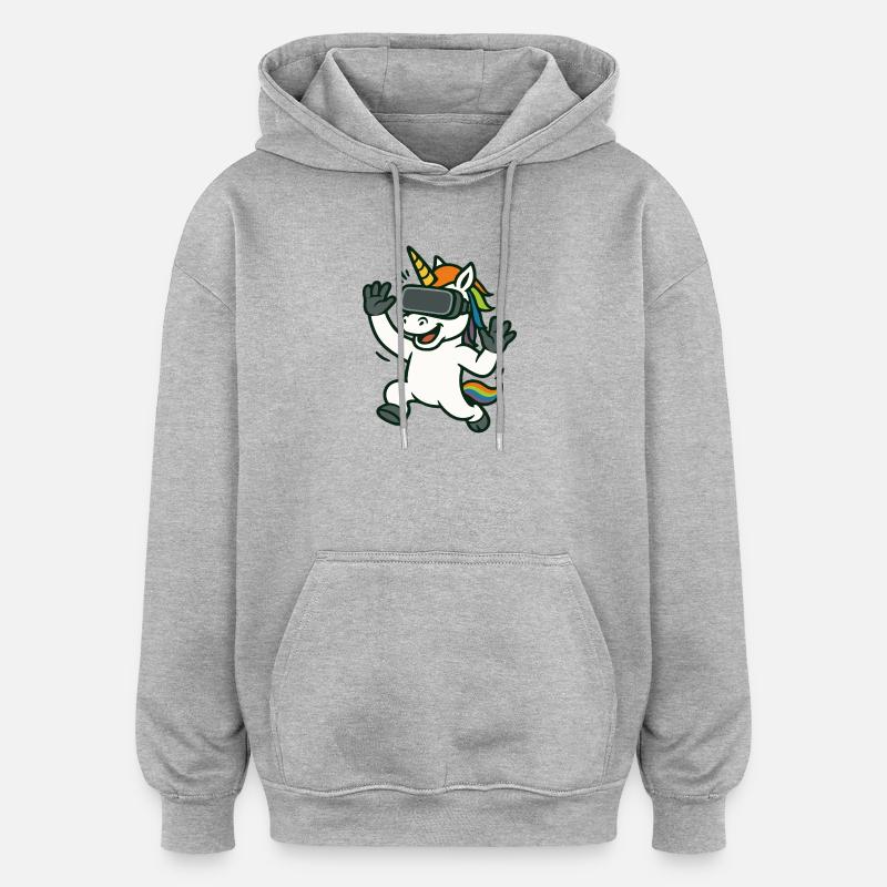 VR-Einhorn-Maskottchen mit Regenbogendetails - Oversized Unisex Hoodie - Grau meliert