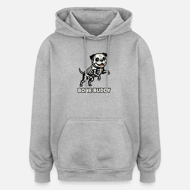 Chien Bone Buddy - Sweat à capuche oversize unisexe - gris chiné