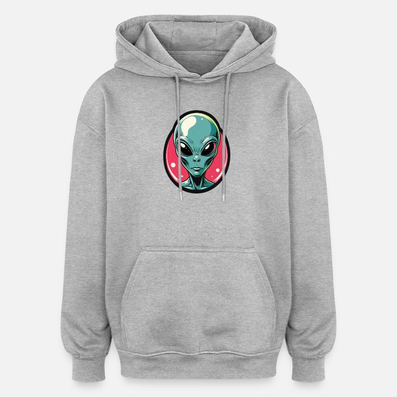 Portrait néon de tête d’extraterrestre - Sweat à capuche oversize unisexe - gris chiné