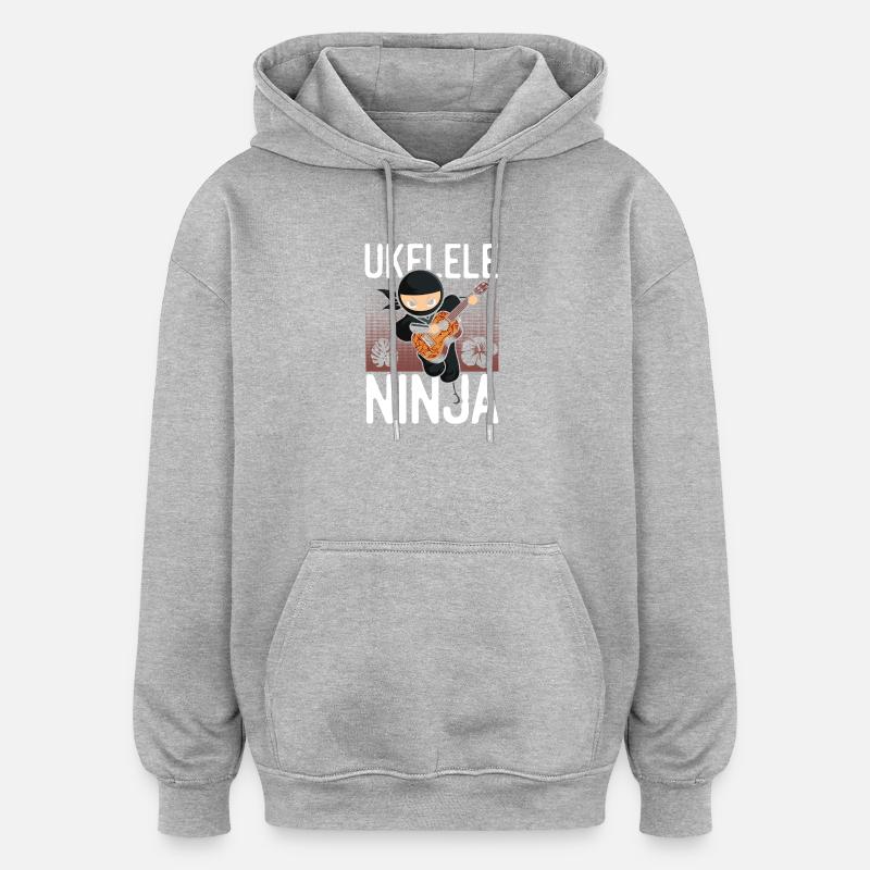 Hawaiian Ukulele Uke Ninja Ukulele - Oversized Unisex Hoodie - heather grey