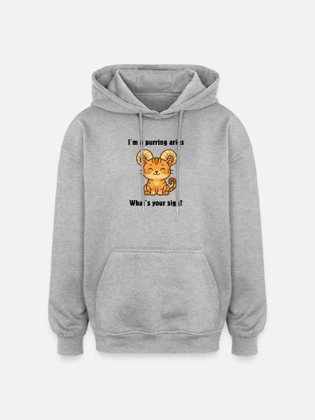 Süße Widder Katze – Starkes Sternzeichen Design - Oversized Unisex Hoodie - Grau meliert