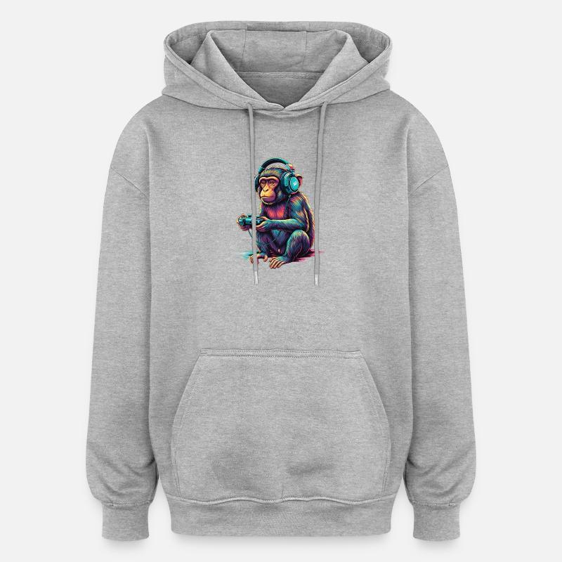 Affe Gaming Tier Videospiele Lustiger Affe - Oversized Unisex Hoodie - Grau meliert