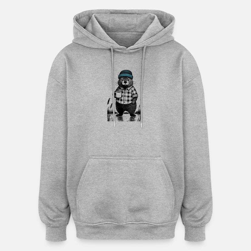 Moody Bieber avec du café - Sweat à capuche oversize unisexe - gris chiné