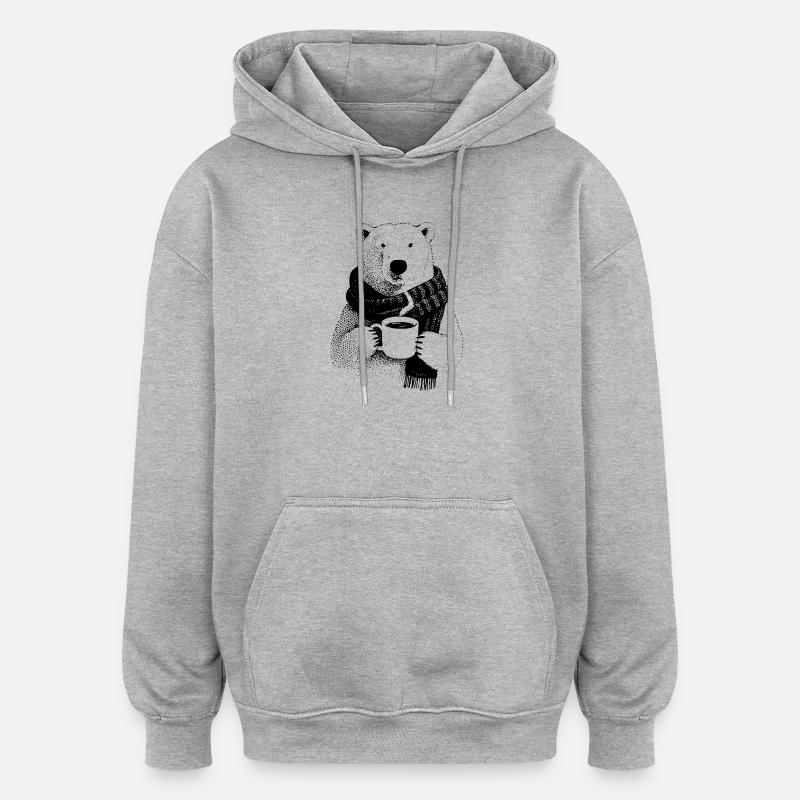 Ours polaire du café - Sweat à capuche oversize unisexe - gris chiné