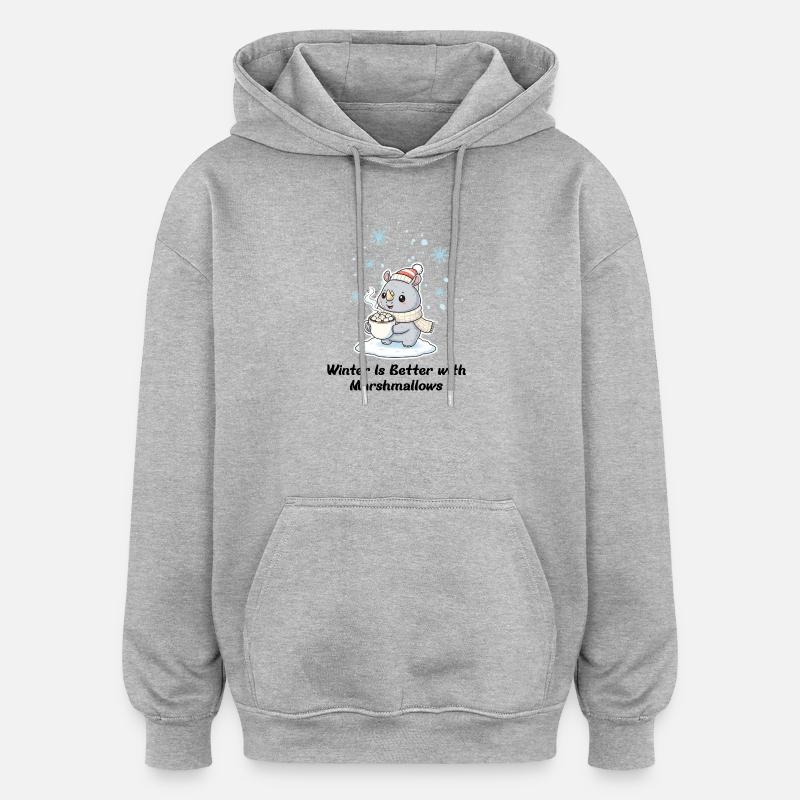 Winter Nashorn - Marshmallows & Kakao Geschenk - Oversized Unisex Hoodie - Grau meliert