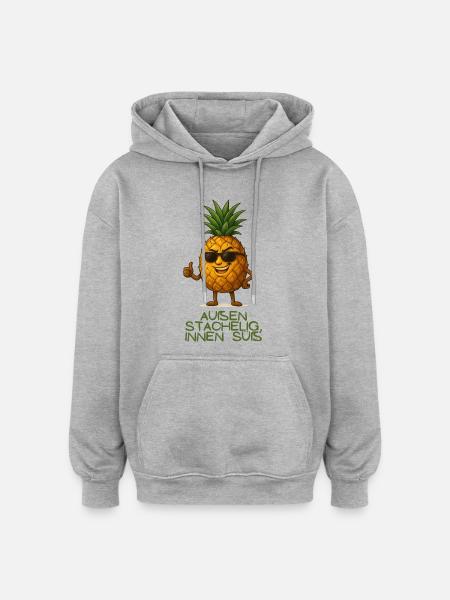 Außen Stachelig, Innen Süss Pineapple - Oversized Unisex Hoodie - Grau meliert