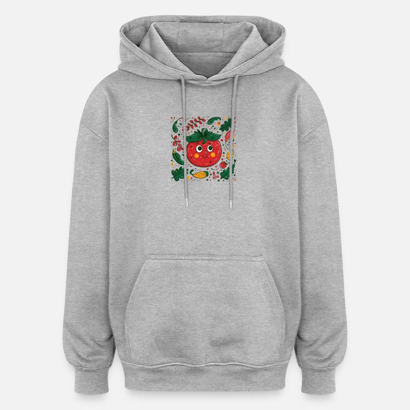 Fröhliche Tomate im Gartendesign - Oversized Unisex Hoodie - Grau meliert