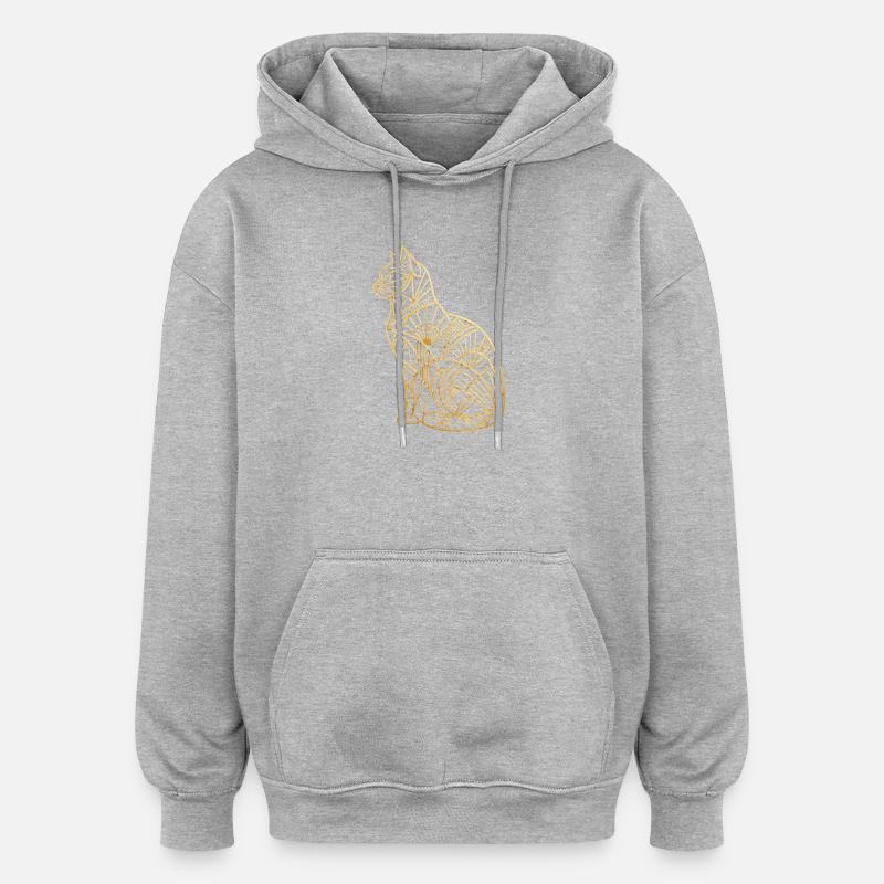 Chat d’or Art déco - Sweat à capuche oversize unisexe - gris chiné