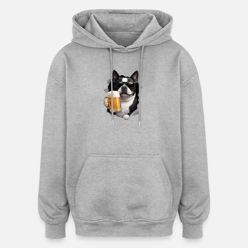 Boston Terrier Bier - Oversized Unisex Hoodie - Grau meliert