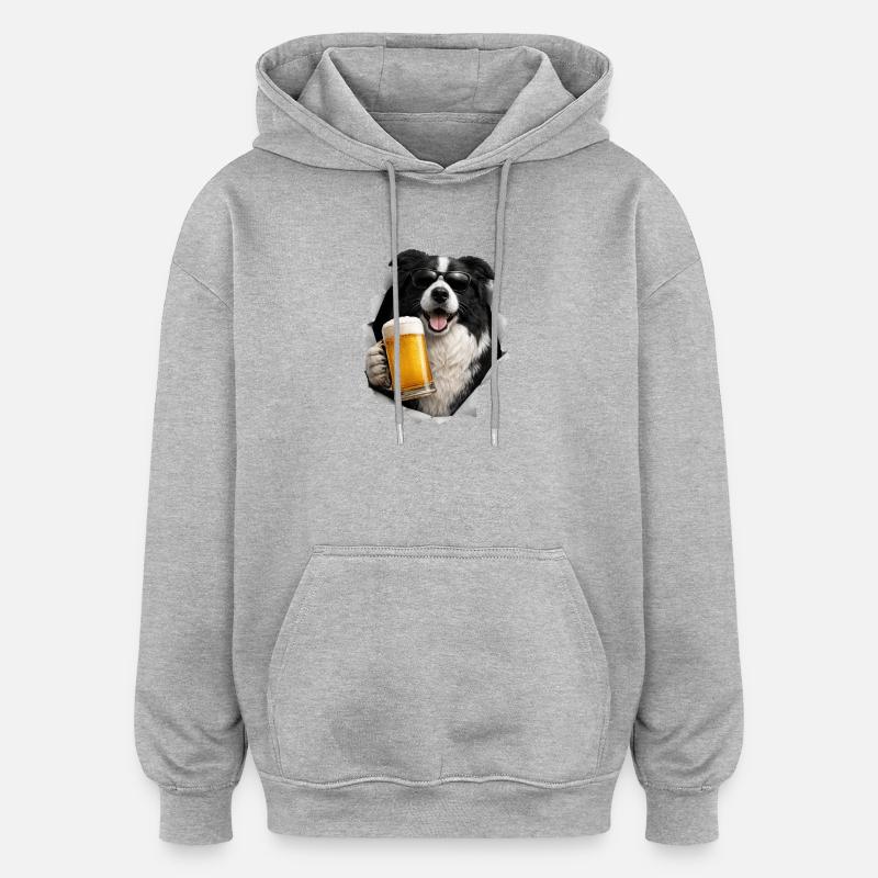 Bière Border Collie - Sweat à capuche oversize unisexe - gris chiné