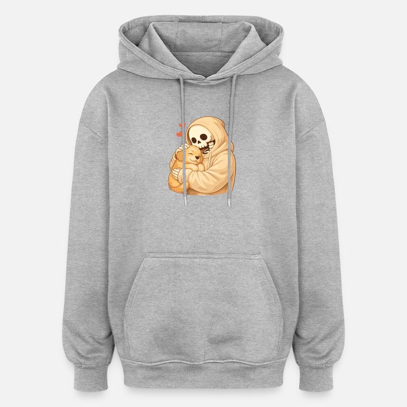 Squelette douillet avec chiot – sécurité - Sweat à capuche oversize unisexe - gris chiné