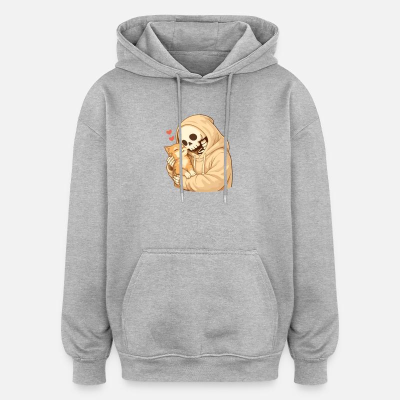 Squelette douillet avec chat – sécurité - Sweat à capuche oversize unisexe - gris chiné