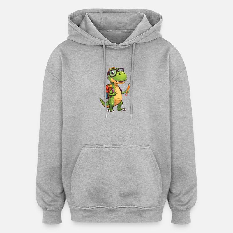 Dino Érudit au crayon - Sweat à capuche oversize unisexe - gris chiné