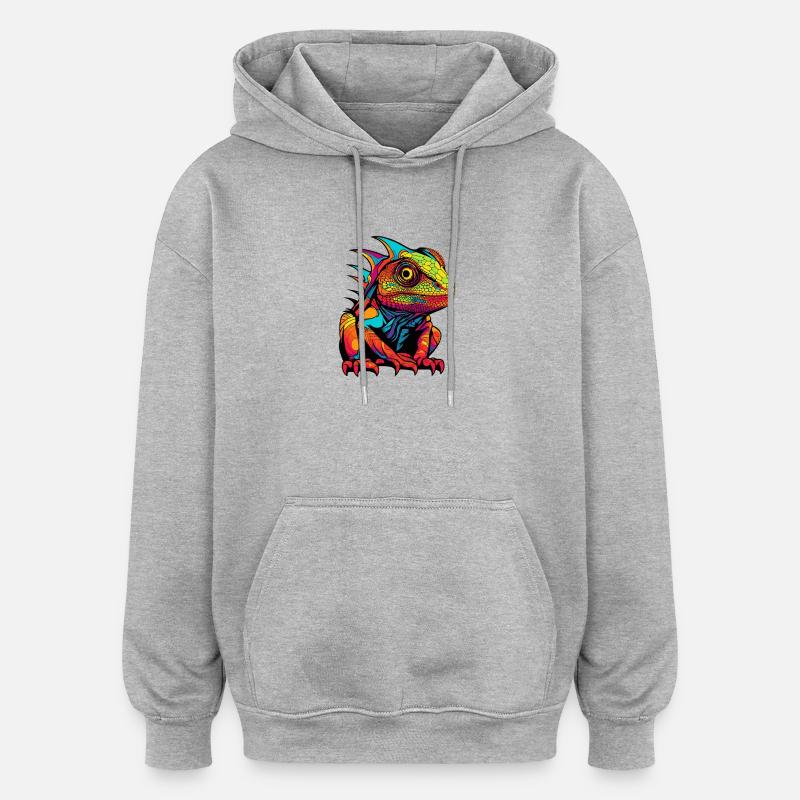 Iguane Animal de bande dessinée - Sweat à capuche oversize unisexe - gris chiné