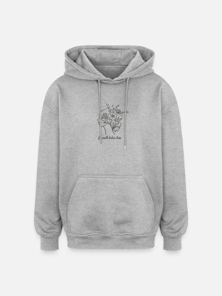 Floral Brain Line Art - Growth - Oversized Unisex Hoodie - heather grey