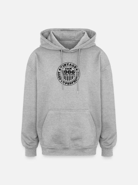 Annata 1986 | Invecchiato alla perfezione | Compleanno - Felpa con cappuccio unisex oversize - grigio melange