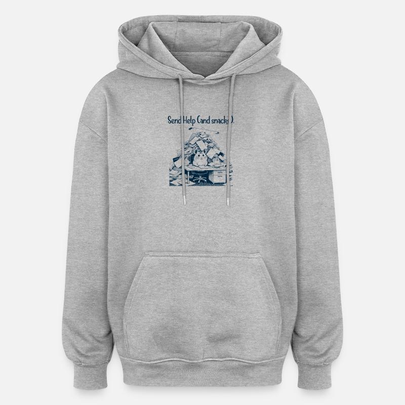 Hamster - Send Help and Snacks - Oversized Unisex Hoodie - heather grey