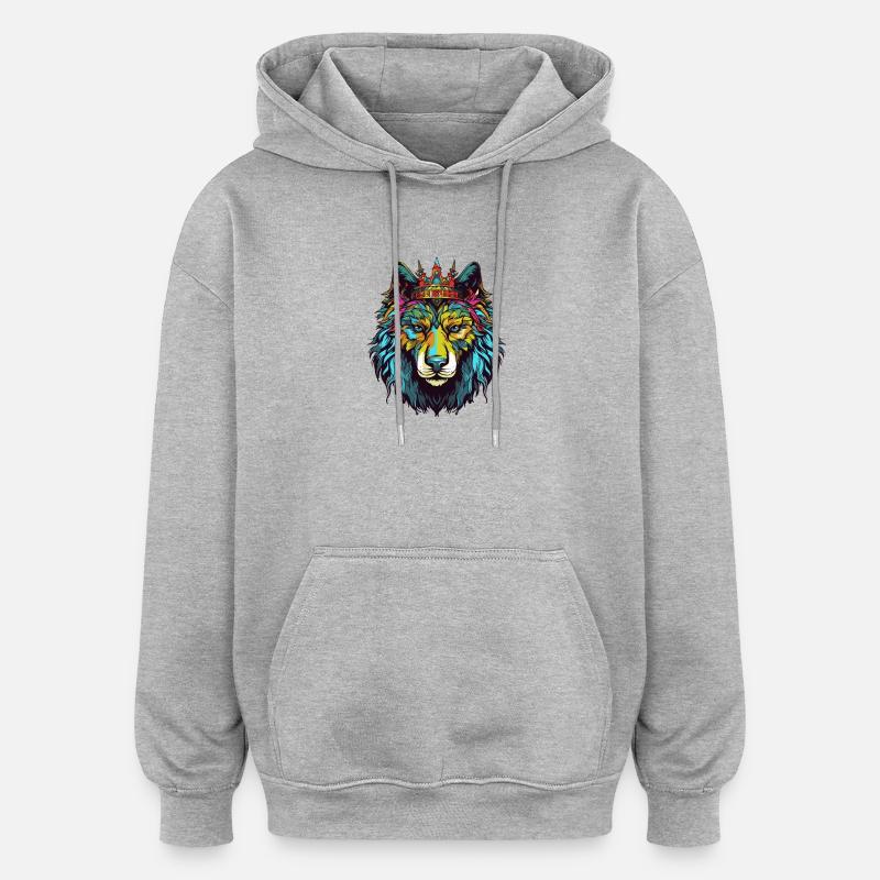 Wolf Comic Krone - Oversized Unisex Hoodie - Grau meliert