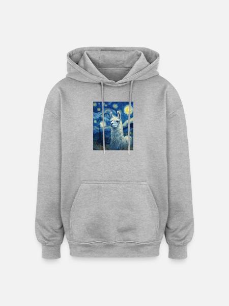 Lama Van Gogh Starry Night - Oversized Unisex Hoodie - heather grey
