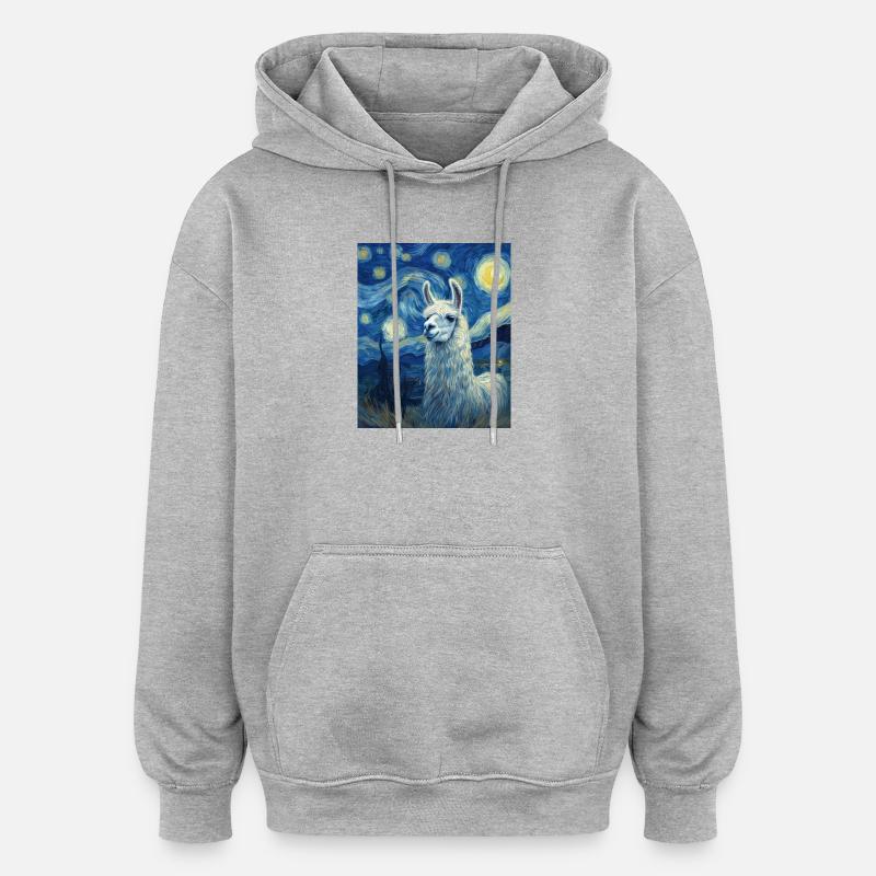 Lama Van Gogh Nuit étoilée - Sweat à capuche oversize unisexe - gris chiné