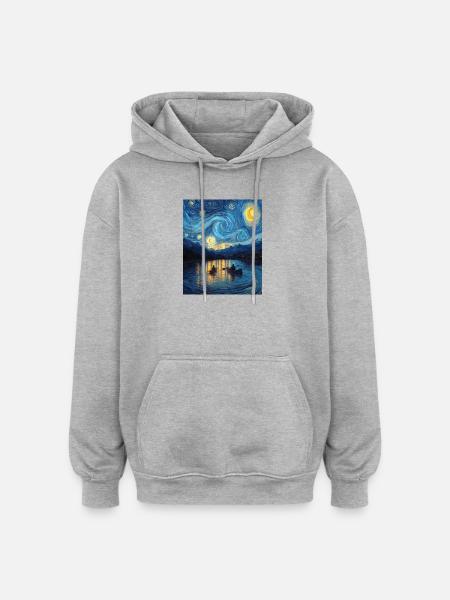 Kayak Van Gogh Starry Night - Oversized Unisex Hoodie - heather grey