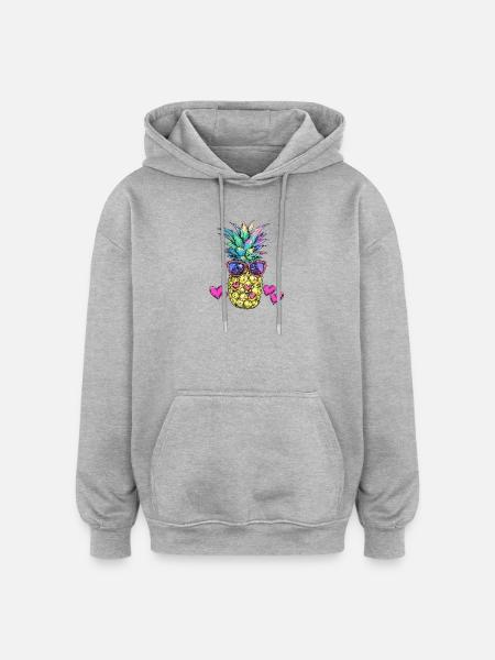 Bunte Ananas mit Sonnenbrille - Oversized Unisex Hoodie - Grau meliert