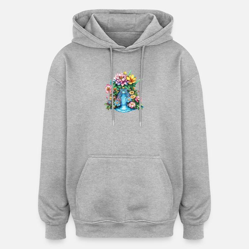 Blumenwasserfall Kaleidoskop - Oversized Unisex Hoodie - Grau meliert