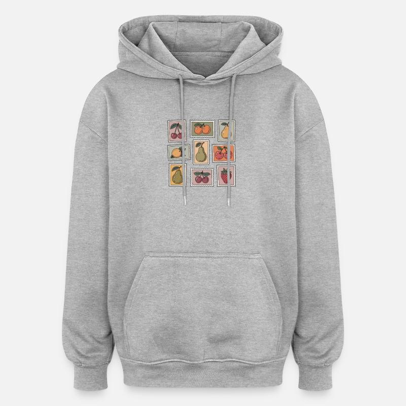 Pastel Fruit Stamp Pattern - Oversized Unisex Hoodie - heather grey