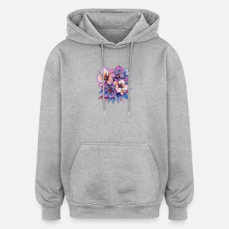 Explosion de couleurs Fleurs - Sweat à capuche oversize unisexe - gris chiné