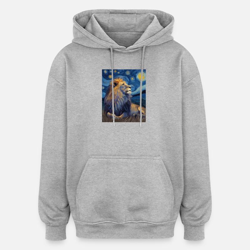 Lion Van Gogh - Sweat à capuche oversize unisexe - gris chiné