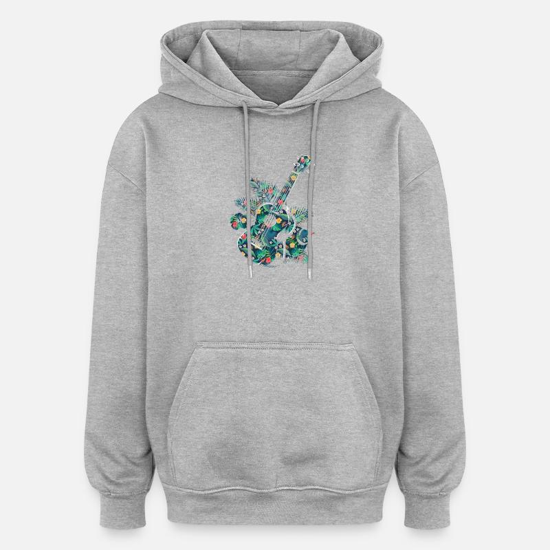 Ukulélé hawaïen ukulélé tropical - Sweat à capuche oversize unisexe - gris chiné
