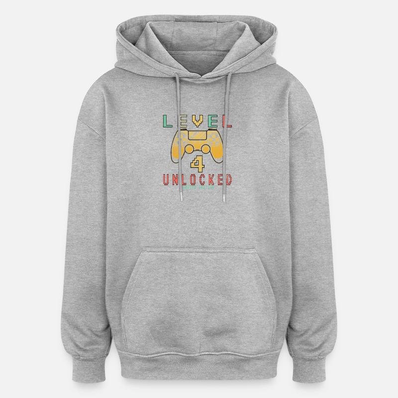 Niveau du 4e anniversaire débloqué - Sweat à capuche oversize unisexe - gris chiné