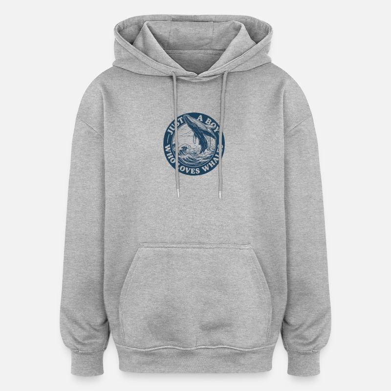 Garçon aime l’emblème des baleines - Sweat à capuche oversize unisexe - gris chiné