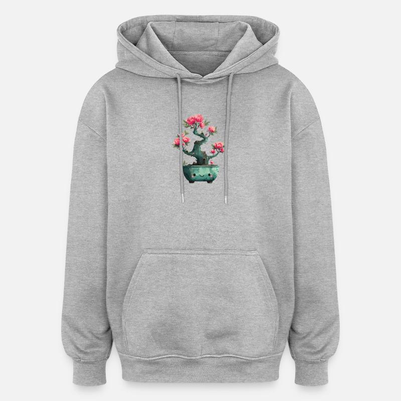 Fleurs de bonsaï de Kawaii - Sweat à capuche oversize unisexe - gris chiné